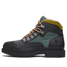 (WMNS) Timberland Heritage Rubber Toe Hiking Boots 'Black' A43TU001 Black Waterproof Lace-up Boots For Walking, Rugged Black Lace-up Boots With Rubber Sole, Leather Lace-up Hiking Boots With Rubber Toe Cap, Rugged Black Lace-up Boots For Outdoor Work, Outdoor Cap Toe Work Boots With Reinforced Toe, Outdoor Work Boots With Rubber Toe Cap, Outdoor Lace-up Boots With Rubber Toe Cap, Rugged Black Hiking Boots With Rubber Sole, Black Waterproof Boots With Reinforced Heel For Walking