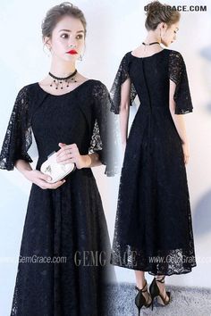 10% off now|Free shipping world-wide. Vintage Chic Black Lace Party Dress Tea Length With Dolman Sleeves at GemGrace. Click to learn our pro custom-made service for wedding dress, formal dress. View #HomecomingDresses for more ideas. Black Lace Dress For Banquet, Elegant Black Lace Dress For Banquet, Black Lace Party Dress, Dress Tea Length, Lace Party Dress, Cheap Homecoming Dresses, Homecoming Dresses Long, Lace Party Dresses, Dresses Cheap