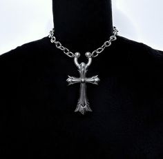 STAINLESS STEEL GOTHIC CROSS WITH A HORSESHOE BARBELL PIERCING FRONT CLOSURE * Stainless Steel Chain & Charm * Includes a 3" extension for adjustability * Handmade in Los Angeles French Christian Gothic Jewelry, Cross Piercing, Cross Accessories, Barbell Piercing, Gothic Cross, Gothic Crosses, The Throne, Funky Jewelry, Chain Belt