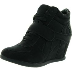 Top Moda Womens Sammy-40 High Top Strap Womens Hidden Wedge Sneaker Shoes Size: 8.5.  Color: Black.  Gender: female.  Age Group: adult. High Top Wedge Sneakers, Wide Sneakers, Hidden Wedge Sneakers, Sneakers High Top, Black Wedge Sneakers, Shoes Sneakers Black, Black High Top Sneakers, Wedge Heel Sneakers, Black Wedge Shoes