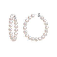 Complete your look with these elegant Stella Grace Sterling Silver Freshwater Cultured Pearl Hoop Earrings. Click on this JEWELRY & WATCHES GUIDE to learn about fit, styles, materials and more! Complete your look with these elegant Stella Grace Sterling Silver Freshwater Cultured Pearl Hoop Earrings. Click on this JEWELRY & WATCHES GUIDE to learn about fit, styles, materials and more! FEATURES Length: 43.9 mm x 6.3 mm Backings: post Nickel free Metal: sterling silver Plating: rhodium Finish: pol Classic Small Hoop Earrings Aaa Quality, White Hoop Pearl Earrings For Formal Occasions, White Hoop Pearl Earrings For Formal Events, White Pearl Hoop Earrings For Formal Events, Aaa Quality Small Hoop Classic Earrings, Timeless White Hoop Earrings For Wedding, White Hoop Jewelry For Formal Occasions, White Round Hoop Earrings For Formal Occasions, Elegant Sterling Silver Hoop Earrings With Round Beads