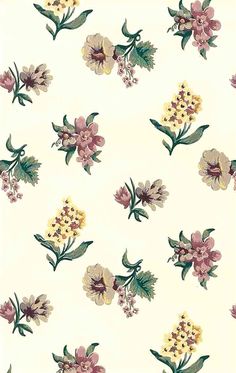 an image of a flower pattern on a white wallpaper with pink and yellow flowers