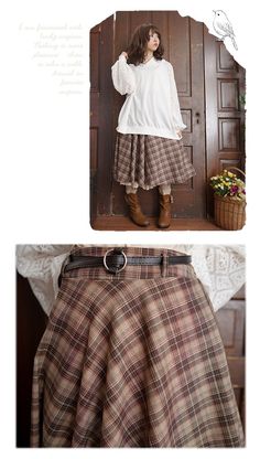 Academia Women's Retro Diagonal Plaid Medium Length Skirt Winter Cotton Skirt In Beige, Winter Beige Cotton Skirt, Brown Cotton Skirt For Winter, Vintage Cotton Brown Skirt, Brown Cotton Skirt For Fall, Winter Cotton Plaid Skirt, Beige Cotton Skirt For Fall, Winter Plaid Cotton Skirt, Fall Cotton Skirt In Beige