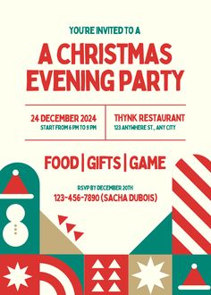 a christmas evening party with food, gifts and games on the menu for this event