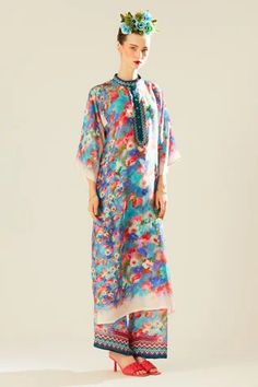 Shop for Rajdeep Ranawat Blue Silk Ghazala Floral Print Long Tunic for Women Online at Aza Fashions Blue Silk Kurta With Floral Print, Summer Silk Kurta With Digital Print, Silk Long Sleeve Kurta With Digital Print, Silk Kurta With Digital Print And Long Sleeves, Spring Silk Kurta With Printed Motifs, Summer Silk Printed Kurta, Spring Silk Tunic Set, Printed Silk Long Sleeve Kurta, Blue Silk Kurta For Summer