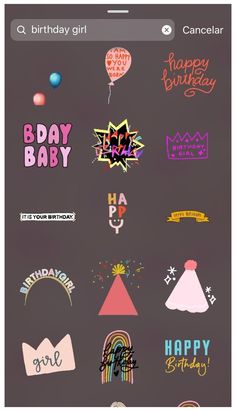 an image of birthday stickers on a cell phone with the message happy baby written in it