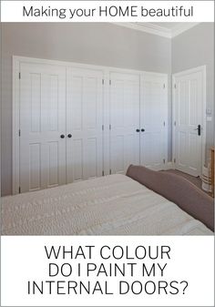 a bedroom with white closet doors and an image of what color do i paint my interior doors?