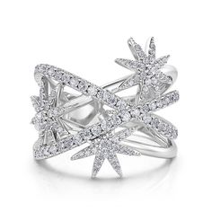 The three stars that twinkle in the starry sky are as bright as the light in your eyes. Stylish and elegant with a star-inspired design, this sterling silver X ring brings out your unique charm. Let the star ring designed with pave setting shining for you, lighting up every moment with beauty and hope.Carat Weight: 3.015 ctStone Size: 1,1.2,1.6,0.8 mmStone Type: Jeulia® StoneNumber of Stones: 167 Stone Color: Diamond WhiteStone Shape: RoundWeight: 4.9 gWidth: 4.4 mmHeight: 3 mmThickness: 1.2 mmMaterial: 925 SilverPlating Color: Silver Sparkling Silver Starburst Jewelry, Dazzling Sparkling Star Jewelry, Dazzling Star-shaped Sparkling Jewelry, Sparkling Star-shaped White Gold Jewelry, Dazzling Silver Starburst Jewelry, Sterling Silver Star-shaped Diamond Ring, Silver Starburst Jewelry With Diamond Accents, Silver Star-shaped Ring With Diamond Accents, Silver Star-shaped Jewelry With Single Cut Diamonds