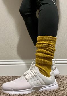 Thick Slouch/Scrunchy Socks Restocked with bright Spring Colors!  Available in 8 colors, these unisex socks look great with sneakers, Crocs, Ugg's, rain boots, snow boots, anything! Thicker, super comfortable, super stretchy and breathable, these socks can complete any outfit. Jazz up your biker shorts, swim trunks, leggings, tights and more with these socks. Reaches top-mid calf before being scrunched based on height. If you have big legs and need stretchy socks, these are the socks for you! Leggings And Slouch Socks Outfit, Scrunch Socks Outfit, Slouch Socks Outfit, Long Socks Outfit, Socks With Sneakers, Big Legs, Slouch Socks, Sock Outfits, Long Socks