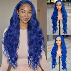 PRICES MAY VARY. 【Wig information】:This blue body wave lace front wig is 32 inches long, super soft and light, only 0.6lb,meets all your expectations for long wavy hair. 【Hair Material】:Long lace frontal wigs, adopting 100% premium high temperature fibers, which has natural luster and close to the human hair texture. 【Transparent Lace 】:13x6 lace front ear to ear, made of real Swiss Transparent Lace that is very invisible and fit all the skin tones. The natural baby hair on the forehead makes th Pretty Wigs, Texture Transparent, Blue Lace Front Wig, Body Wave Wigs, Blue Wig, Glueless Wigs, Colored Wigs, Body Wave Wig, Hair Texture