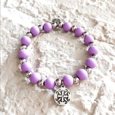 Never Worn Rc Logo Charm Silicone Beads Alternating With Stainless Steel Beads Adjustable Purple Beaded Bracelet With Silver Beads, Adjustable Purple Jewelry With Silver Beads, Elegant Hypoallergenic Purple Beaded Bracelets, Adjustable Nickel-free Purple Beaded Bracelets, Elegant Purple Beaded Bracelets With Silver Beads, Chunky Cuff Bracelet, Rc Logo, Rustic Cuff Bracelets, Jewelry Rustic