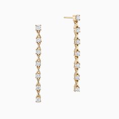 The Ecksand Interlocking X's Diamond Dangle Earrings shown with Lab-grown VS2+/ F+ in 14k Yellow Gold Types Of Diamonds, Diamond Dangle Earrings, Recycled Gold, Conflict Free Diamonds, Prong Setting, Jewelry Pieces, Gold Diamond, Natural Gemstones, Dangle Earrings