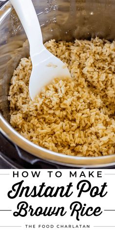 how to make instant pot brown rice in the crockpot with text overlay