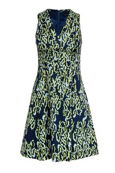 Current Boutique-Karen Millen - Navy & Green Abstract Printed Flare Dress Sz 4 Spring V-neck Mini Dress With Abstract Print, Fitted V-neck Patterned Mini Dress, Vibrant Print V-neck Cotton Dress, Stretch V-neck Printed Mini Dress, Fitted V-neck Patterned Dress, Printed Stretch Mini Dress With V-neck, Patterned Fitted V-neck Dress, Cotton V-neck Dress With Vibrant Print, Vibrant Print Cotton V-neck Dress