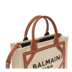 Balmain small beige B-Army hand bag, pin closure, inner open pocket, 2 straps, adaptable strap, frontal logo Composition: 58% Cotton, 42% Linen | Balmain Women's B-army Small Shopper in Beige | SS24 Logo Composition, East West, French Design, Couture Collection, Luxury Retail, Small Bag, Hand Bag, Luxury Boutique, Bag Lady