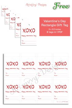 valentine's day rectangle gift tag with xoxo in red on it