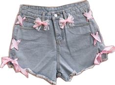 Pongl Sweet Lolita Short Pants Girls Kawaii High Waist Casual Bow Denim Shorts Women Korean Style Pink Lace Bandage Jeans 2023 Light Blue-M