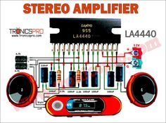 the stereo amplifier is connected to two different types of wires and other electronic equipment, including an analog clock