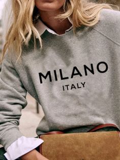 MILANO CREW NECK SWEATSHIRT  > ADULT UNISEX  >50% Cotton, 50% Polyester >Pull Over  >Machine Wash Colors: Black with white lettering or White with Black letting  MADE TO ORDER, CAN BE CUSTOM UPON REQUEST.  THANK YOU! Trendy Winter T-shirt With Logo Print, Winter Logo Print Crew Neck T-shirt, Winter Crew Neck T-shirt With Logo Print, Trendy Logo Print T-shirt For Winter, Trendy Crew Sweatshirt With Logo Print, Trendy Everyday Sweater With Letter Print, Trendy Gray Sweater With Letter Print, Trendy Crew Neck Sweatshirt With Logo Print, Trendy Letter Print Sweater For Everyday