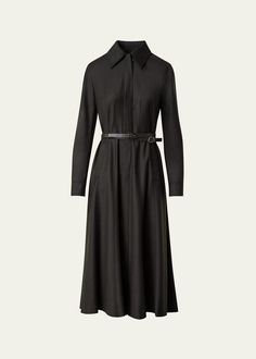 Classic Wool A-line Dress, Spring Evening Wool Dresses, Elegant Wool Midi Length Dresses, Elegant Spring Wool Dress, Luxury Long Sleeve Midi Dress For Work, Chic Wool Midi Dress, Elegant Wool A-line Dress, Fitted Luxury Maxi Dress For Fall, Elegant A-line Wool Dress