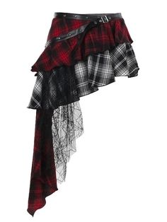 Elevate your style with our Alternative layered plaid skirt! Featuring a mix of plaids, spiderweb lace patchwork, and a punk leather belt waist, this skirt effortlessly blends edginess with femininity. The irregular pendulum design adds a unique touch, while the polyester spandex material ensures comfort and versatilit Alt Skirt, Scene Skirt, Spiderweb Lace, Harajuku Skirt, Goth Skirts, 1980s Fashion Trends, Punk Skirt, Goth Skirt, Gothic Skirt