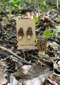 Morel Earrings Laser Cut on Baltic Birch | Etsy Mushroom Design Dangle Earrings For Gift, Mushroom Design Dangle Earrings As Gift, Nature-inspired Dangle Earrings With Mushroom Design, Nature-inspired Dangle Jewelry With Mushroom Design, Nature-inspired Mushroom Design Dangle Jewelry, Mushroom Design Dangle Jewelry Gift, Mushroom Design Dangle Jewelry As Gift, Nature-inspired Hypoallergenic Dangle Earrings, Hypoallergenic Nature-inspired Earrings As Gift