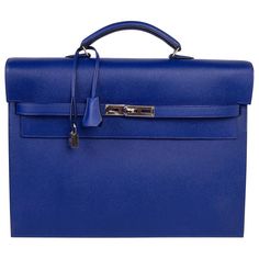 Hermes Kelly Depeche 38 Briefcase Electric Blue Palladium Hardware | See more vintage Briefcases and Attachés at https://www.1stdibs.com/fashion/handbags-purses-bags/briefcases-attaches in 1stDibs Luxury Blue Bag With Hasp Closure, Epsom Leather Travel Bag With Hasp Closure, Luxury Formal Briefcase With Detachable Handle, Luxury Office Briefcase With Palladium Hardware, High-end Formal Satchel With Rectangular Shape, Formal Epsom Leather Satchel, High-end Formal Rectangular Satchel, Classic Briefcase With Silver-tone Hardware For Work, Classic Rectangular Briefcase With Silver-tone Hardware