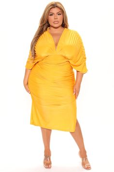 Mandy Ruched Midi Dress - Mustard | Fashion Nova, Dresses | Fashion Nova