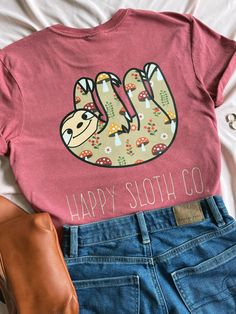 Sunflower Sloth T-Shirt | Happy Sloth Co. Sorority Big Little, Crewneck Style, Tie Dye Long Sleeve, Pj Sets, Color Shades, Sloth, Long Sleeve Hoodie, Sustainability, American Eagle