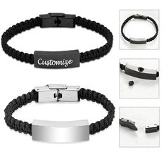 three different types of personalized bracelets with engraving on the front and back side