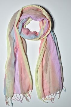 Indulge in soft, hand-painted pastels with this cotton scarf. Perfect for adding a touch of color to any outfit, this scarf offers a variety of shades to please the eye. Embrace your playful side and let this scarf bring life to your wardrobe. Processing time for in-stock items is 1-3 days. Pink Scarf For Spring Beach Outing, Pink Casual Scarves For Spring, Casual Multicolor Beach Scarves, Casual Multicolor Beach Scarf, Casual Multicolor Scarves For Beach, Casual Multicolor Scarf For The Beach, Casual Multicolor Scarves For The Beach, Casual Pink Scarves For Spring, Casual Yellow Scarf For Spring