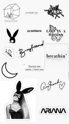 some stickers that are on the side of a white sheet with black and white images