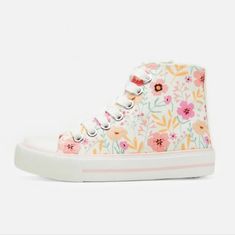 Cynthia Rowley Pink Floral High Top Sneakers - Size 9 Inner Ankle Zip Closure Absolutely Adorable! #1780gc Cute Spring High-top Sneakers With Round Toe, Cute High-top Sneakers With Round Toe For Spring, Spring Pink High-top Sneakers With Round Toe, Pink High-top Sneakers For Spring, Spring Pink High-top Sneakers, Pink Lace-up Canvas Shoes For Spring, Cute White High-top Sneakers For Spring, Pink Canvas Shoes With Rubber Sole And Round Toe, Pink Canvas Shoes With Round Toe And Rubber Sole