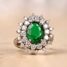 Quintan Ring - Estate Diamond Jewelry Estate Diamond Jewelry, Emerald Ring Vintage, Emerald Engagement Ring Cut, Etsy Gold Ring, Emerald Engagement, Grass Green, Perfect Engagement Ring, White Gold Ring, Emerald Cut Diamonds