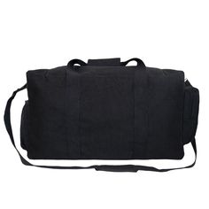 a black duffel bag on a white background