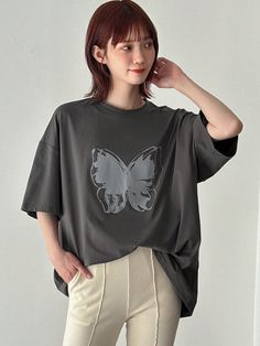 Grey Casual Collar Short Sleeve Polyester Animal,Butterfly  Embellished Non-Stretch Summer Women Clothing Trendy Butterfly Top For Spring, Trendy Butterfly-shaped Tops For Spring, Trendy Butterfly Shaped Tops For Spring, Trendy Butterfly-shaped Top For Spring, Trendy Summer Tops With Butterfly Embroidery, Casual Cotton Tops With Butterfly Sleeves, Casual Cotton Top With Butterfly Sleeves, Spring Butterfly Graphic Print Top, Casual Black Top With Butterfly Sleeves