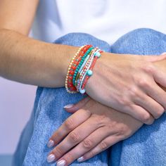 Crafted for the free-spirited goddess who craves a touch of seaside magic, this stack of 8 bracelets is a celebration of colors that dance like a Mediterranean sunset. Each bracelet is a canvas of textures, designed to transport you to the dreamy landscapes of the Amalfi Coast. This stack is a sensory journey, inviting you to run your fingers along the vibrant palette, just like dipping your toes in the Amalfi waves. Individual bracelet strands may vary slightly. --DETAILS-- Handmade by skilled artisans in India These accessories are made by human hands. A slight variation in size and color is considered part of the beauty of these one-of-a-kind pieces. To extend the life of your accessories, store them in a dry place while swimming, showering, or working out. Original design copyright INK Adjustable Stacked Bracelets For Beach, Adjustable Stacked Jewelry For The Beach, Bohemian Multi-strand Bracelets For Beach, Multicolor Stacked Bracelets For Beach, Bohemian Stackable Beaded Bracelets For Friendship, Adjustable Multi-strand Bracelets For Summer, Spiritual Wrap Bracelet With Colorful Beads For Beach, Spiritual Beach Wrap Bracelet With Colorful Beads, Bohemian Multicolor Stacked Beaded Bracelets