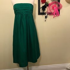 Nwot Strapless Silk Blend Empire Dress With Side Zipper. Maybe Can Be Said That It Is One Note Darker Than A Kelly--Touch Of Emerald. P-P 15.5” W 20” ( Approx. Where It Starts Flaring Below The Empire Boundary) L 37.5” (Measured Front In Middle) Green Strapless Fitted Sundress, Strapless Lined Sundress, Strapless Fitted Green Sundress, Strapless Lined Sundress Midi Dress, Green Strapless Midi Dress For Spring, Green Midi Length Strapless Dress For Spring, Green Bandeau Dress For Spring, Strapless Green Sundress For Spring, Green Strapless Sundress For Summer