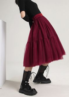 Style Mulberry high waist Patchwork Tulle Skirts SpringFabric: TulleSize & Fit: This garment fits true to size.Length: Size M measures 24.57"from waist to hem.Waist:Fitted - elastic waist allows stretch Hip: Loosely Fitted. room for hips. Hand Wash Cold.