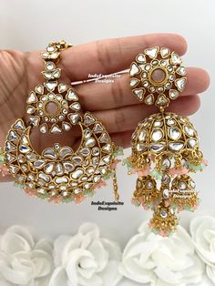 Elegant Kundan multi Jhumki Earrings and Tikka Set/ Indian Jewelry/ Bollywood Jewelry/ High Quality Kundan and Polki Jewelry. All items are shipped from Brampton, Ontario, Canada. If you need your item by a certain day, please reach out to us for express delivery option before placing the order so that we can update the shipping for you. Standard shipping/delivery timeline Below are the estimated delivery times after the order is shipped/dispatched.  ---> USA delivery timeline * 3-6 business day Brampton Ontario, Jhumki Earrings, Polki Jewellery, Bollywood Jewelry, Gold Jewellery Design, Buy Handmade, Jewellery Design, Ontario Canada, Gold Jewellery