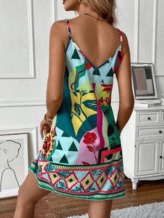 Summer Vibes: Floral Patchwork Cami Dress Summer Dresses With Colorful Pattern, Colorful Casual Floral Print Dress, Summer Vibrant Print Patterned Dress, Summer Multicolor Print Sundress With Colorful Pattern, Summer Sundress In Multicolor Print, Summer Sundress With Colorful Pattern, Colorful Floral Print Dresses For Beach Season, Casual Summer Dresses With Colorful Pattern, Multicolor Summer Dress With Colorful Pattern