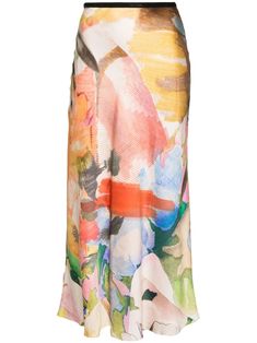 green multicolour A-line Floral Collage print flared hem concealed rear zip fastening Multicolor Floral Print Midi Skirt, Multicolor Floral Midi Skirt, Multicolor Flowy Silk Skirt, Multicolor Silk Flowy Skirt, Multicolor Silk Skirt, Flowy Multicolor Print Skirt For Spring, Multicolor Lined Midi Length Skirt, Multicolor Midi-length Skirt With Lined Detail, Multicolor Midi Length Skirt With Lining