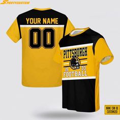 Pittsburgh Steelers Nfl 3D All Over Printed T Shirts Custom Name And Number Shirts For Big Fans is a unique and creative 3D T-shirt NFL product. With ... Customizable Team Spirit Crew Neck T-shirt, Sports Shirt With Sublimation Print And Crew Neck, Crew Neck Shirt With Sublimation Print For Sports Events, Sports Event Shirt With Sublimation Print And Crew Neck, Customizable Short Sleeve Jersey Tops, Yellow Tops With Sublimation Print For Sports Events, Jersey Short Sleeve Sublimation Top With Letter Print, Crew Neck Shirt With Sublimation Print For Team Spirit, Customizable Short Sleeve T-shirt With Sublimation Design