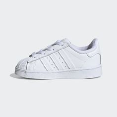 Superstar Shoes, Adidas Shoes Superstar, Superstars Shoes, White Cloud, Cloud White, Adidas Superstar Sneaker, Kids Sneakers, All White, White Leather