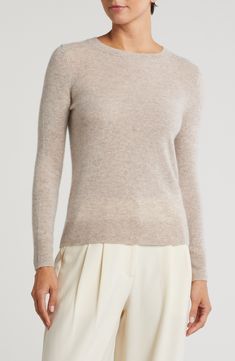 Layer on this essential crewneck sweater knit from supersoft cashmere for luxurious comfort. Crewneck Long sleeves 100% cashmere Dry clean Imported Cashmere Sweater Women Nordstrom, Chic Cream Cashmere Sweater, Cozy Cream Cashmere Sweater, Cream Textured Cashmere Sweater, Cream Crew Neck Cashmere Top, Classic Crew Neck Cashmere T-shirt, Fall Winter Fashion Trends, Sweaters Crewneck, Inspiration Style