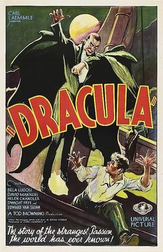 an old movie poster with dracula on it's back and the words dracula written in english