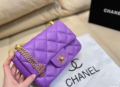 Chanel purple shoulder handbag size of handbag: 20* 14 CM Purple Chanel, Luxury Bag, Am Pm, Purple Bags, Party Fashion, Chanel Handbags, Handbags On Sale, Shoulder Handbags, Chanel Bag