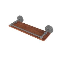 a wooden towel rack with two metal handles