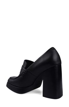 A classic penny keeper and loafer-inspired topline lend modern sophistication to a square-toe pump lifted by a chunky platform and stacked block heel. 4" heel; 3/4" platform Leather upper, lining and sole Imported Platform Loafers, Chunky Platform, Women's Pumps, Block Heels, Penny, Leather Upper, Loafers, Nordstrom, Pumps