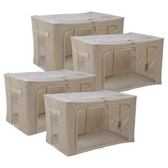 three canvas storage boxes with zippers on each side